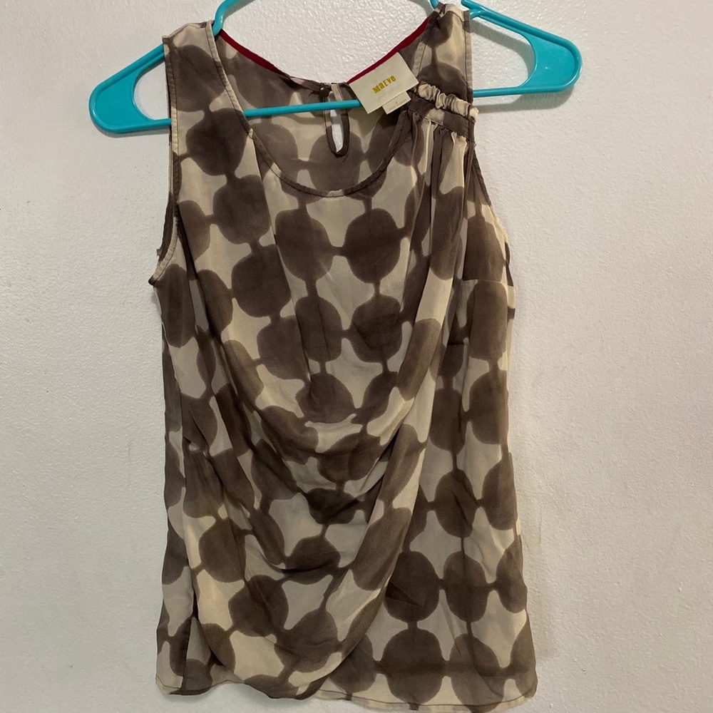 Maeve Anthropologie 100% Silk Drape Neck Blouse Sz 2 Polka Dot